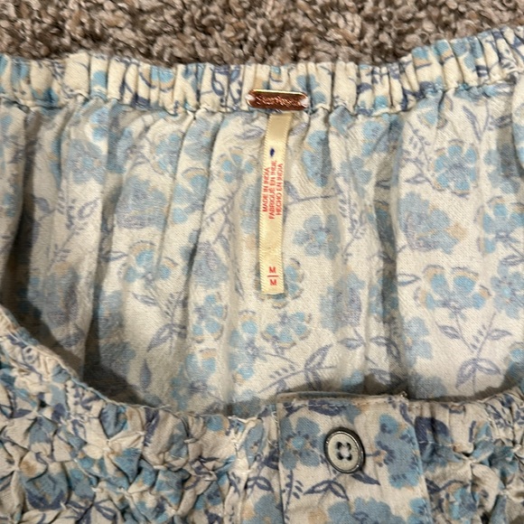 🍀 Free People James Smock Cropped Light Blue Floral Top - Picture 4 of 5